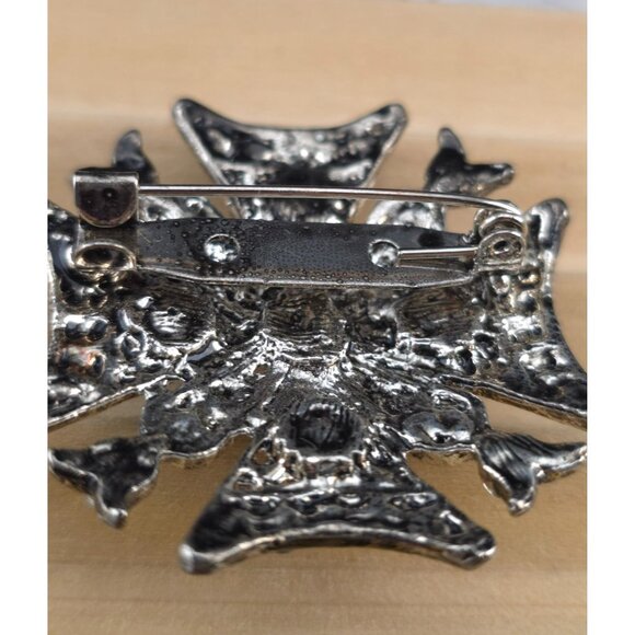 Vintage Green Rhinestone Cross Brooch Pin Statement - Picture 7 of 9